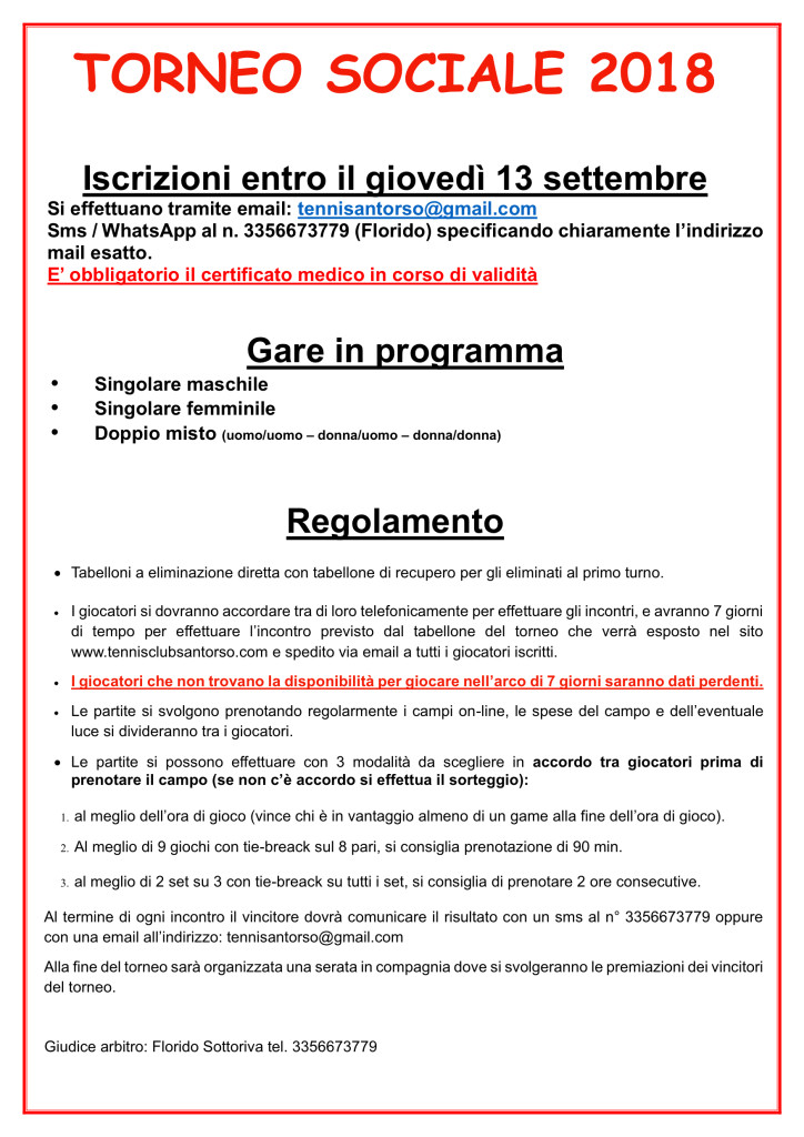 TORNEO SOCIALE 2018